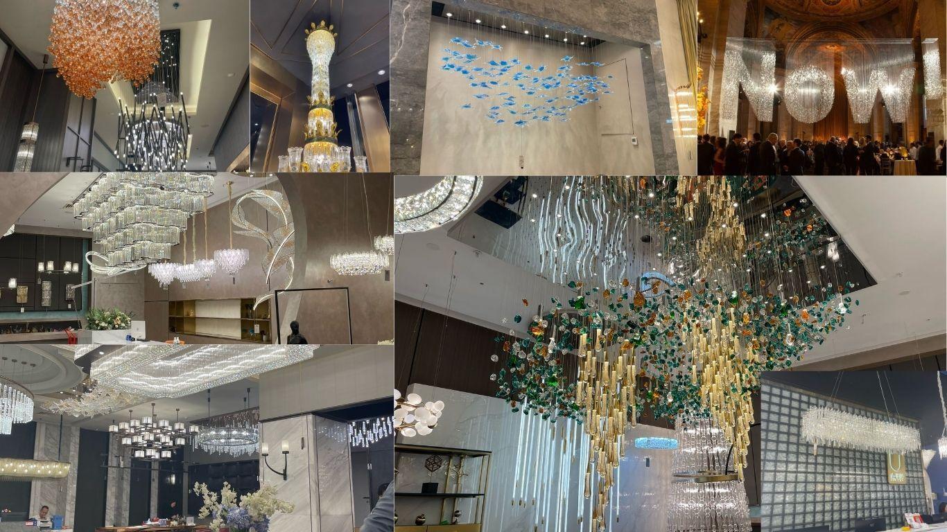 Explore our portfolio of custom ceiling installations, featuring hand-crafted Chinese crystal, LED lighting, and artistic elements. From modern chandeliers to branded displays and sculptural designs, every piece is made to elevate luxury interiors and special events.