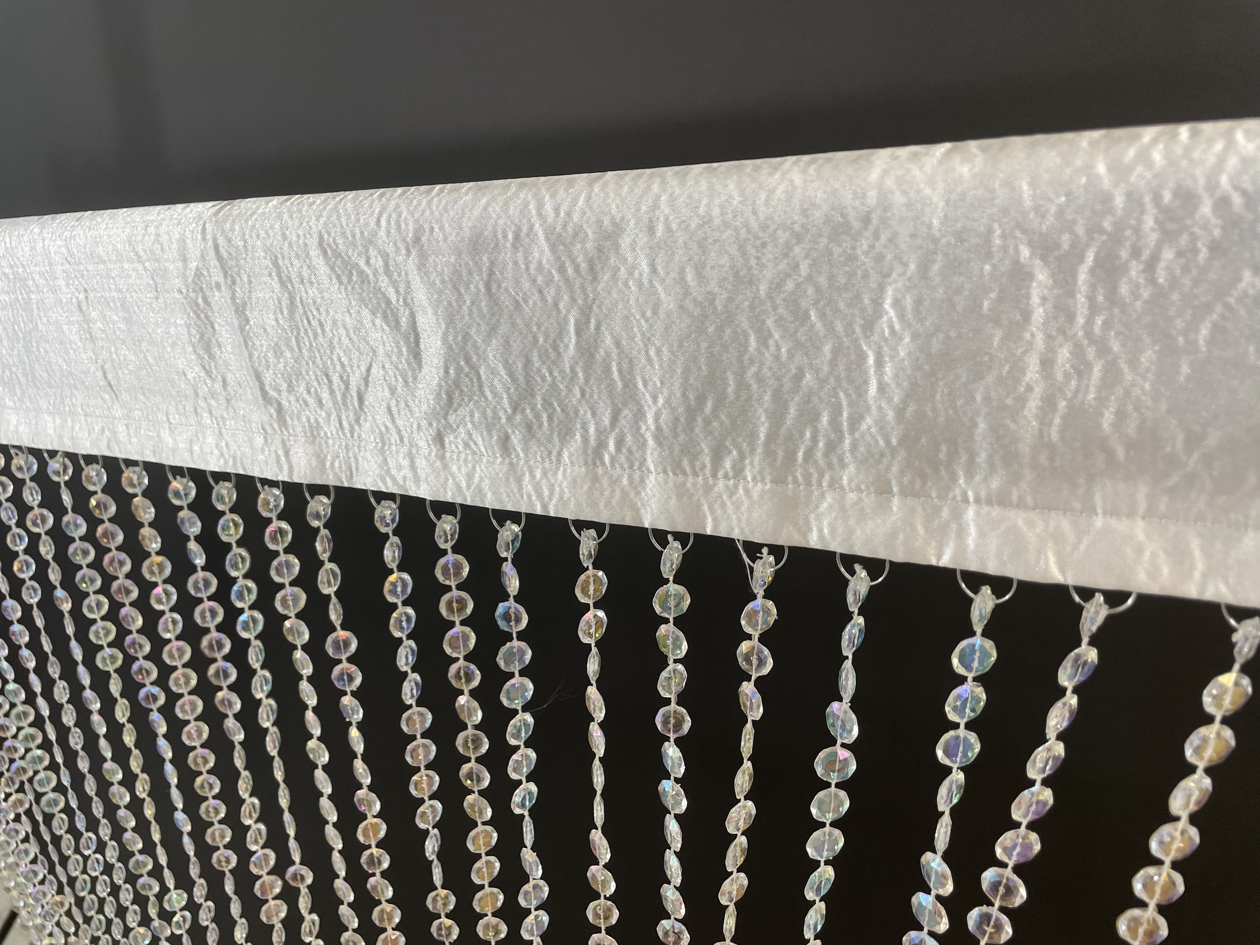 Crystal hanging beads with fabric rod pocket